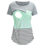 asdoklhq Maternity Clothes for Women,Womens Nursing Stripe Round Neck Short Sleeve Round Neck Breastfeeding Blouse With Pocket